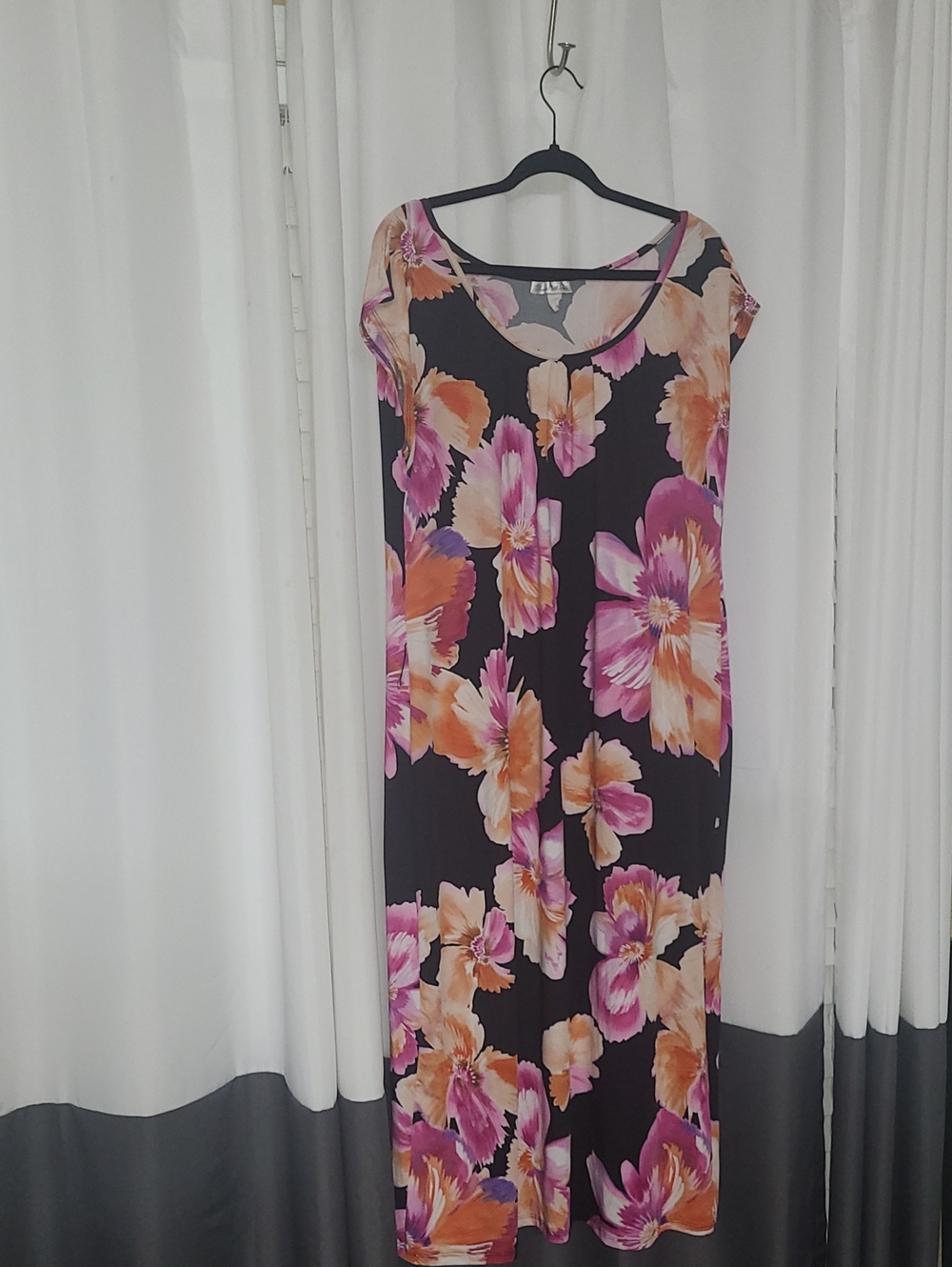 Olivia Matthews Black Maxi Dress with Pink & Orange Floral Print
